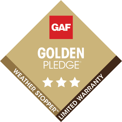Weather Stopper GAF Golden Pledge logo.